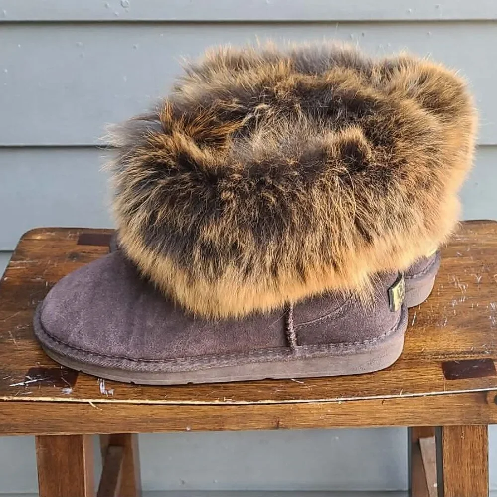 UGG Australia Brown Suede Real Fox Mini Boots size 9